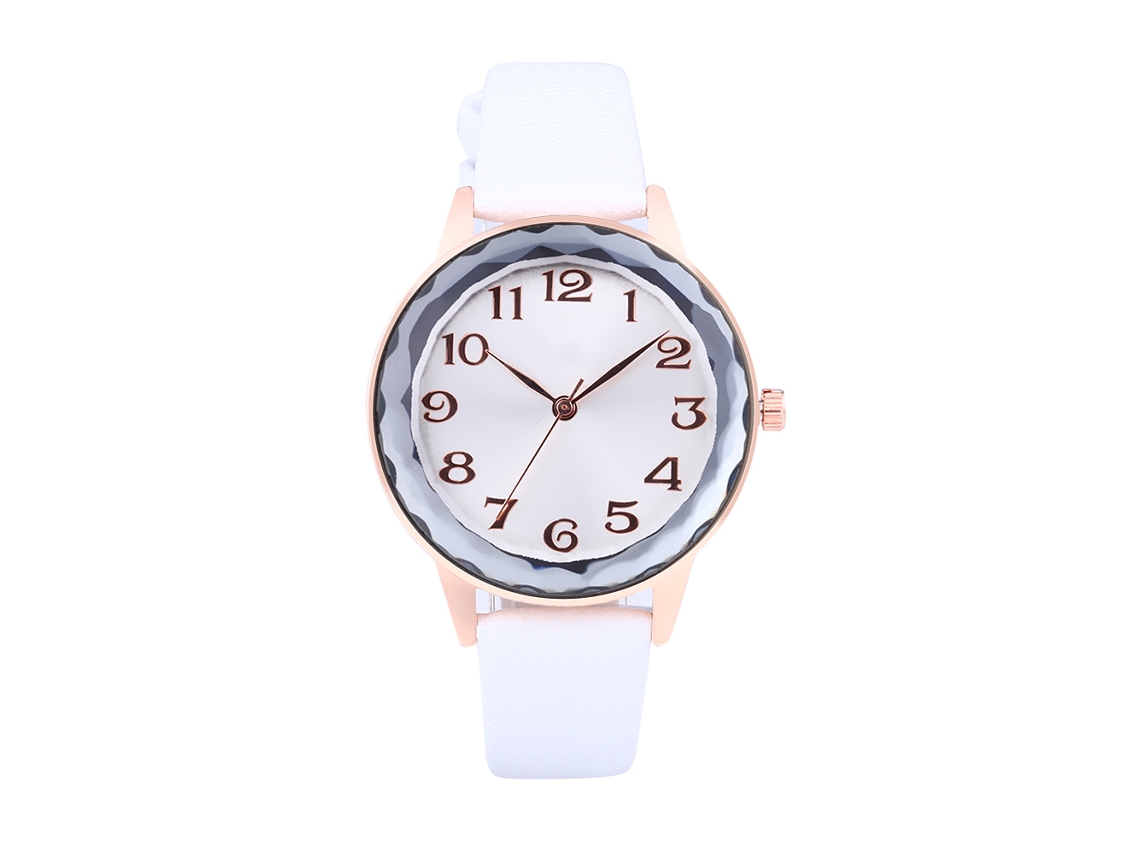 Relógio de Pulso Feminino de Quartzo com Mostrador Redondo Elegante Casual Branco