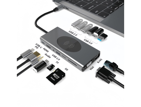 Hub USB C 15 em 1 com carregamento sem fio de 15 W, estação V Reel Ultimate QT51