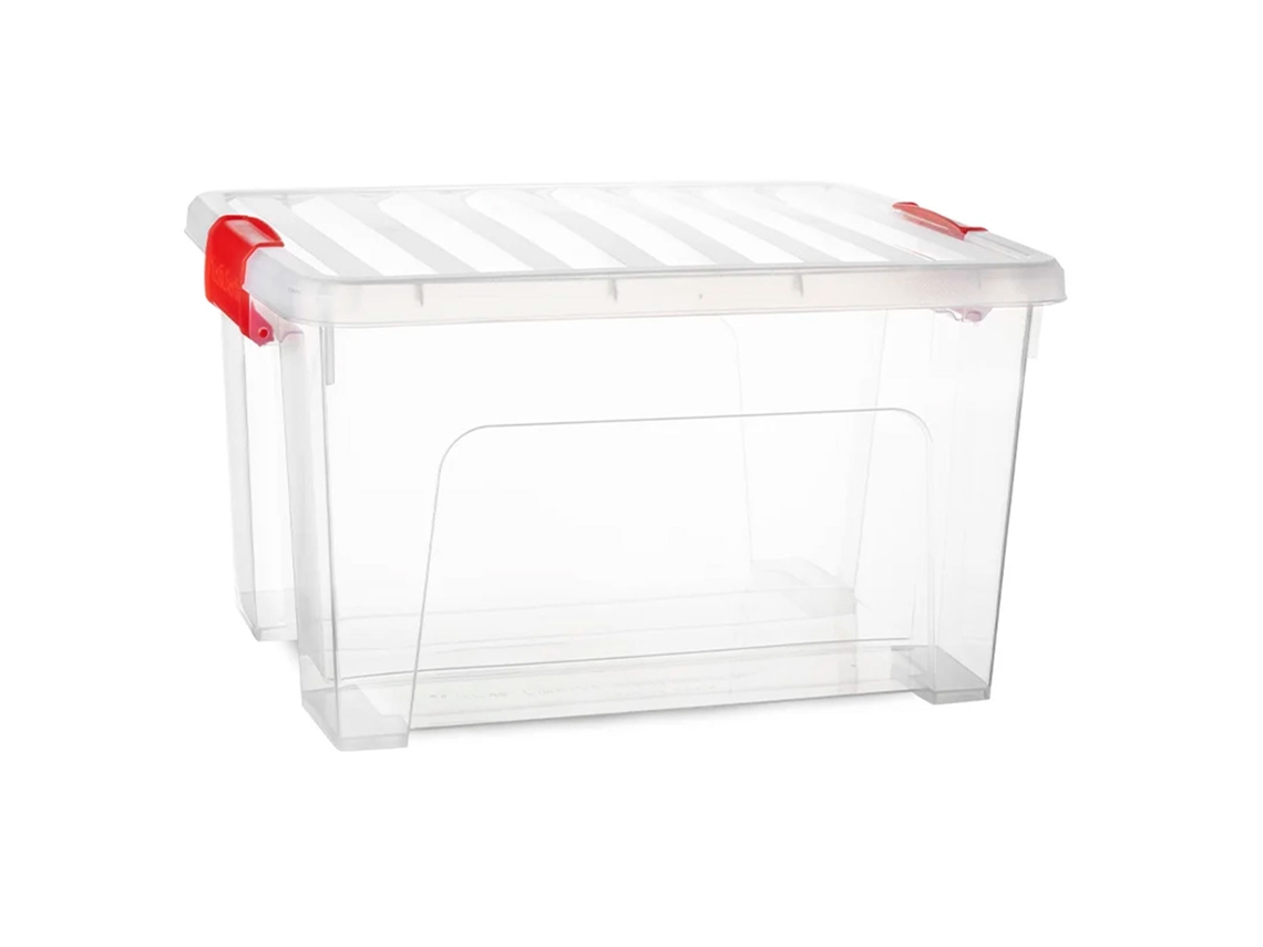 Tradineur Caixa De Armazenamento Transparente Klip De 25 Litros Fabricada Em Plástico Fecho Hermético E Seguro 34,5 X 43 X 25 Cm Acan
