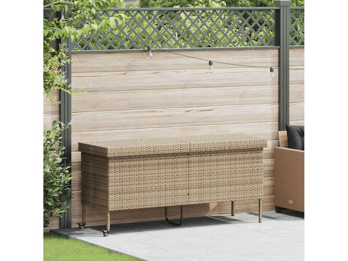 Vidaxl Caixa De Arrumação Jardim Com Rodas 160x55x75 Cm Vime Pe Bege
