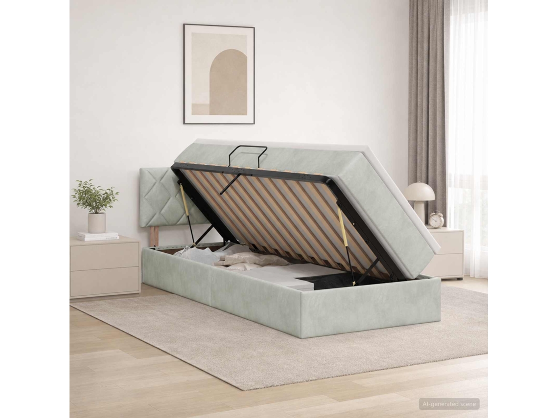 Vidaxl Cama De Armazenamento Led Com Colchão Cinzento-claro