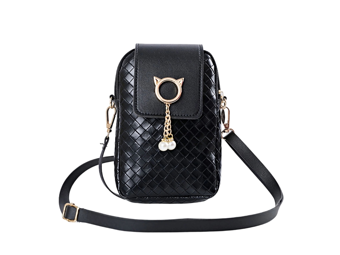 Bolsa de Ombro Pequena Couro Pu para Celular Feminina Estilo Ins Moda Preta