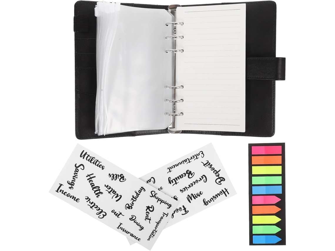 Pasta De Orçamento A6 Com Envelopes Impermeáveis Para Folhas Soltas, Caderno Portátil Em Couro Pu Preto Para Organização