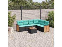 Vidaxl Conjunto De Sofá De Jardim Com 7 Peças E Almofadas Em Rattan Sintético Preto
