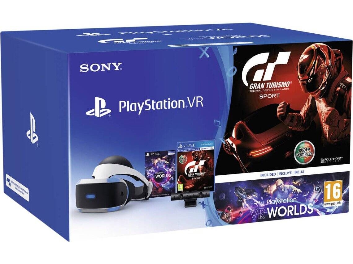 Óculos VR PSVR Câmara + VR Worlds + GT Sports PLAYSTATION (Preto)