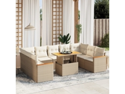 Vidaxl 10 Pcs Conjunto De Sofás P/ Jardim Com Almofadões Vime Pe Bege