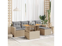 Vidaxl 6 Pcs Conjunto De Sofás P/ Jardim Com Almofadões Vime Pe Bege