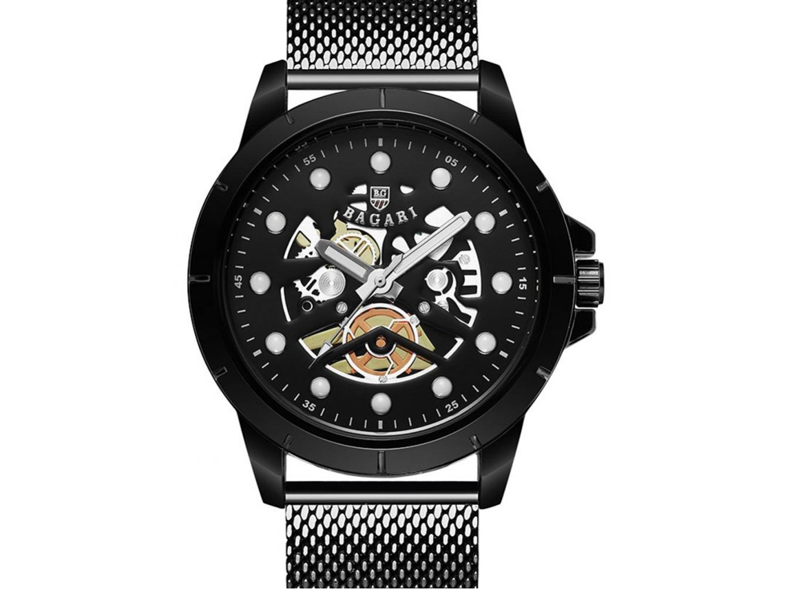 Relógio de pulso Fashion Quartz com pulseira de malha de aço inoxidável (preto)