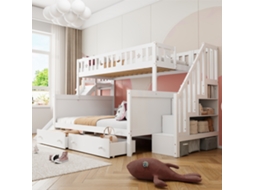 Cama Infantil 90x200/140x200 Cm Madeira Maciça Branca Com Escorrega E Gavetas