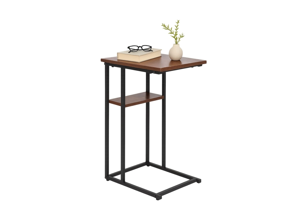 Mesa Lateral Em Formato C Com 2 Prateleiras Para Sofá E Cama
