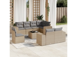 Vidaxl 9 Pcs Conjunto De Sofás P/ Jardim Com Almofadões Vime Pe Bege