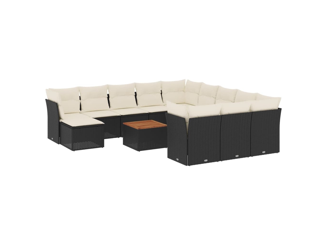 Conjunto de 13 Sofás de Jardim com Almofadões Vime Pe Preto MAISON EXCLUSIVE