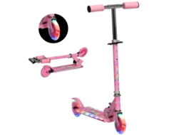 Trotinete para Crianças Dobrável com Luzes e Música 4 Alturas Ajustável Rodas Brilhantes e Pedal Led 67x32x65 78 Cm Rosa LAMAISON