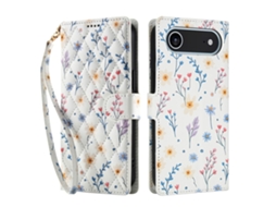 Capa Para Iphone Air Em Couro Com Estampa De Losangos E Flores Brancas