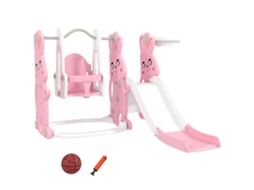 Conjunto Infantil 4 Em 1 Com Escorregador, Balanço, Cesta De Basquete, Escorregador E Balanço, 147,5 X 160 X 107 Cm, Rosa.