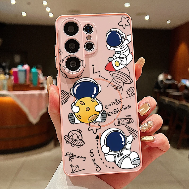 Capa Magnética Para Celular Galaxy S23 Com Estampa Fofa De Astronauta (rosa).