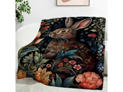 Manta com Estampa de Coelho e Flores 180x200 Cm Multifuncional Macia Aconchegante em Flanela Ideal para Cama e