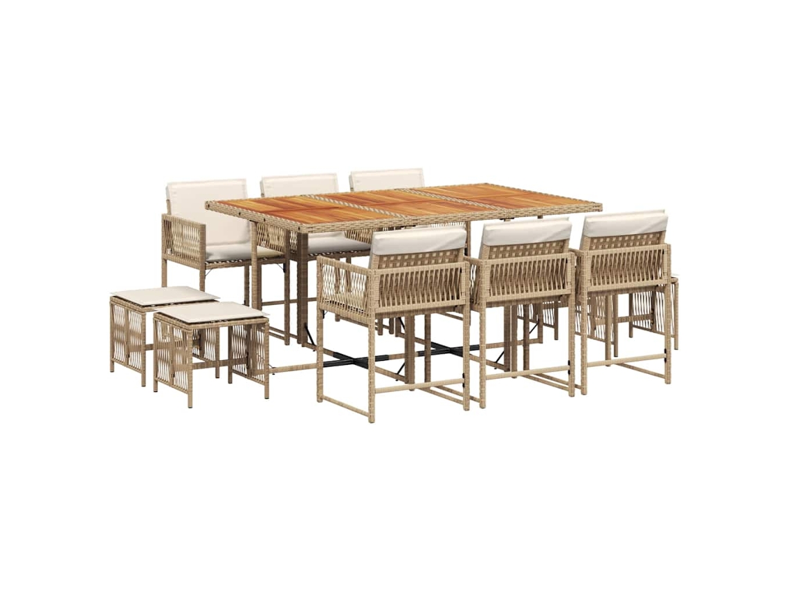 Conjunto de 11 Jantar para Jardim com Almofadões Vime Pe Bege MAISON EXCLUSIVE