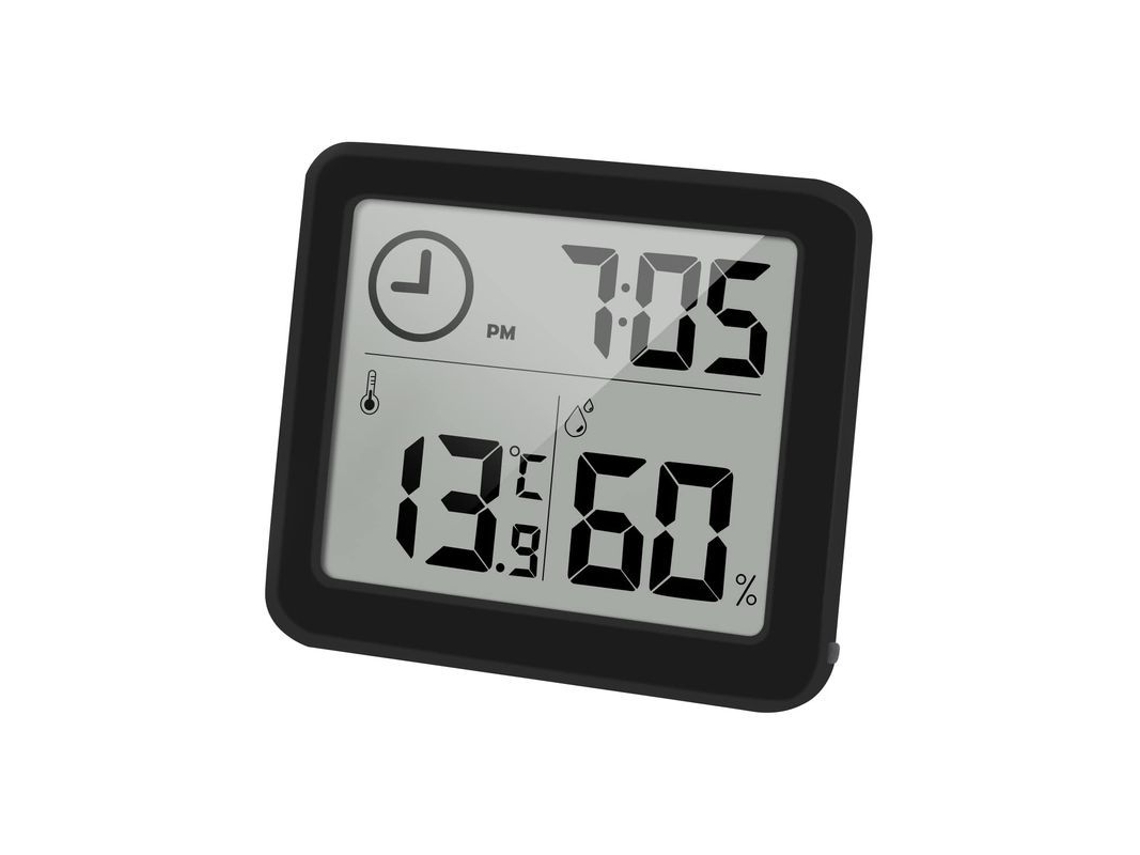 Termômetro-higrômetro Digital Interno Com Relógio E Tela Lcd Grande (preto)