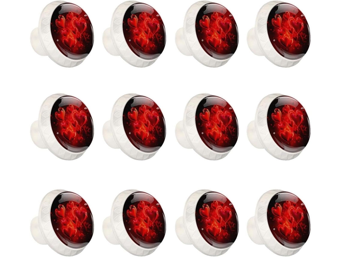 Puxadores E Botões Redondos Para Gavetas Armários, Conjunto De 12 Peças, Formato De Coração Vermelho Grande, Ideais Para