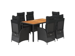 Conjunto de 7 Jantar para Jardim com Almofadões Vime Pe Preto MAISON EXCLUSIVE