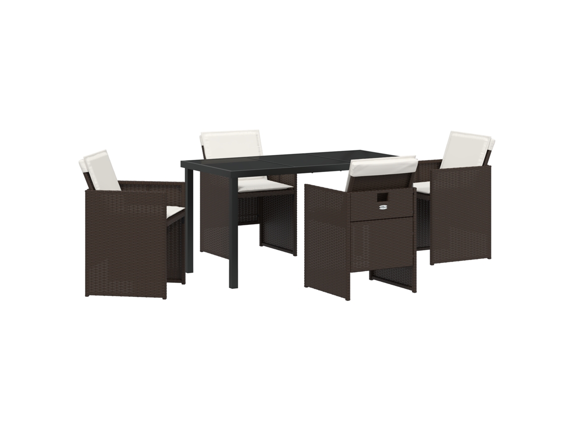Conjunto 5 Conjunto De Jantar Para Jardim Vidaxl Castanho Vime Pe (140 X 70 X 73 Cm)