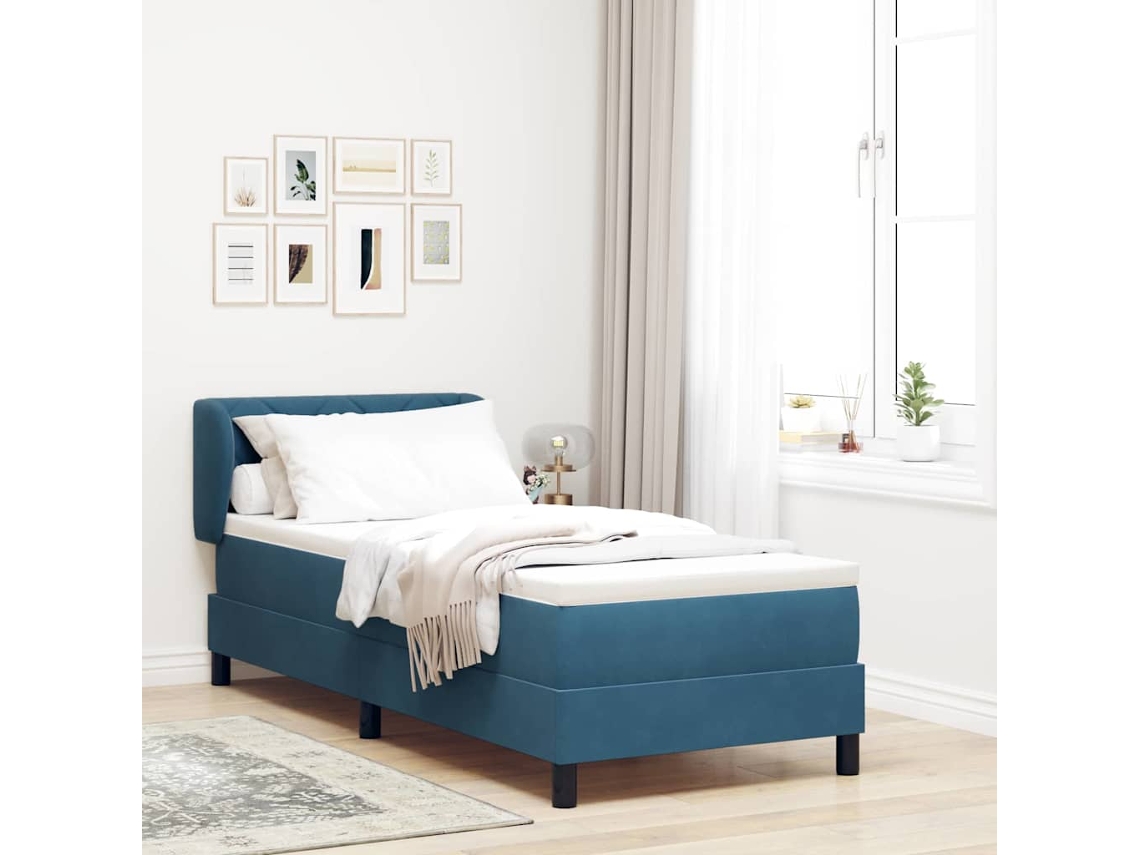 Vidaxl Cama Box Com Cabeceira Azul Escuro 80 X 200 Cm Veludo