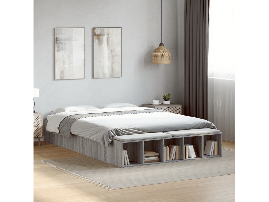 Vidaxl Estrutura De Cama 140x200 Cm Derivados De Madeira Cinza Sonoma