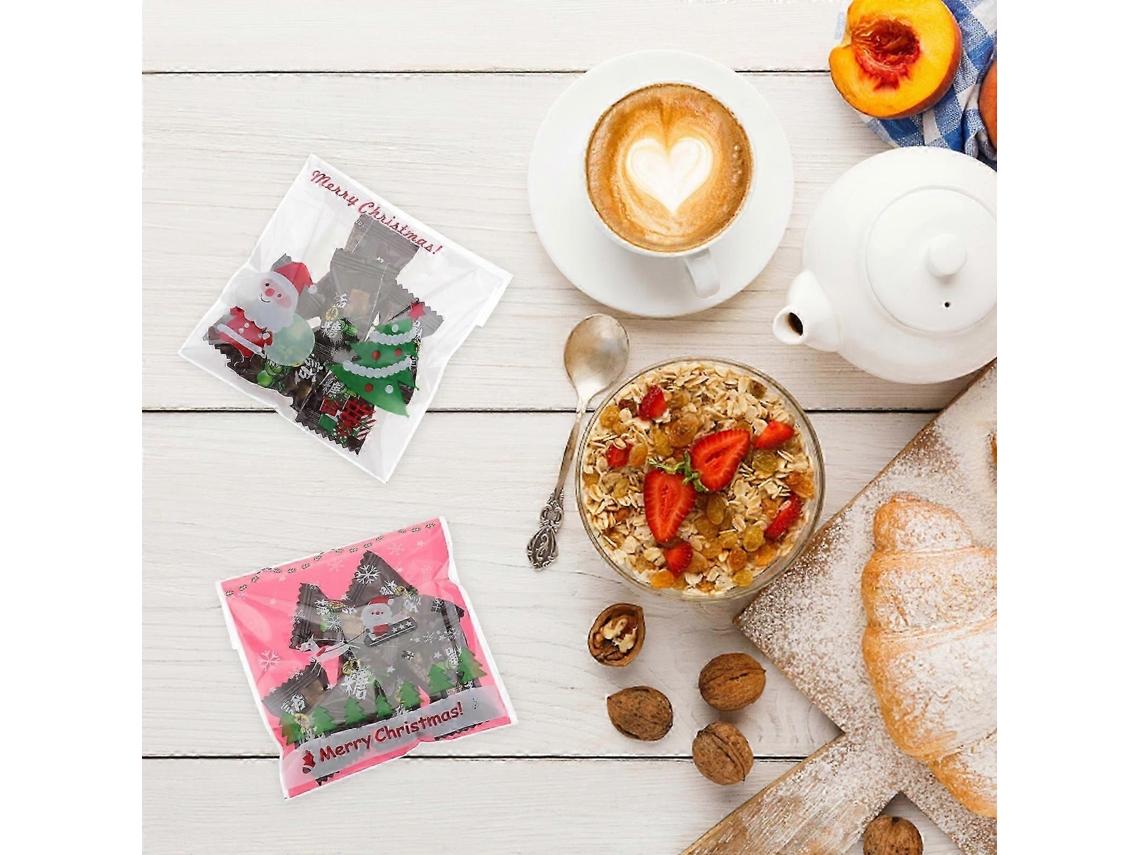 Sacos Plásticos Autoadesivos De Natal, Embalagem Para Doces E Biscoitos, 10x11cm