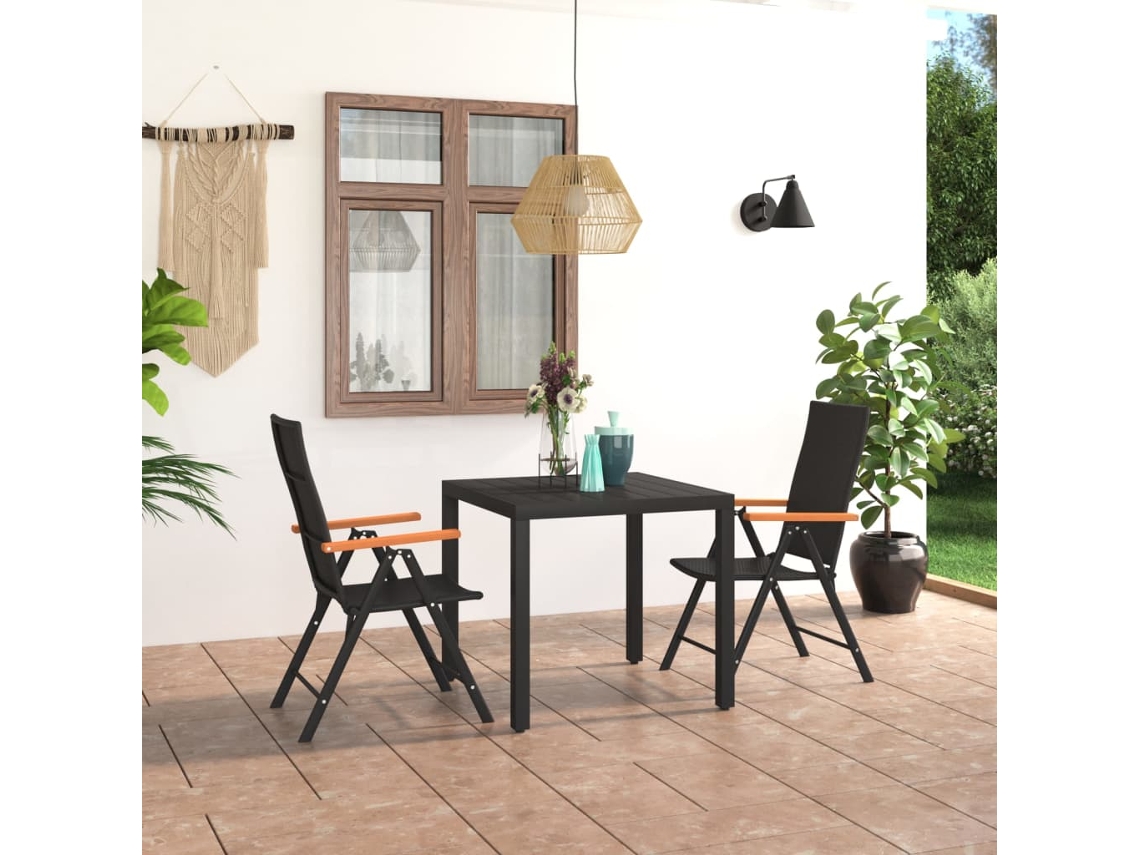Vidaxl 3 Pcs Conjunto De Jantar Para Jardim Preto E Castanho