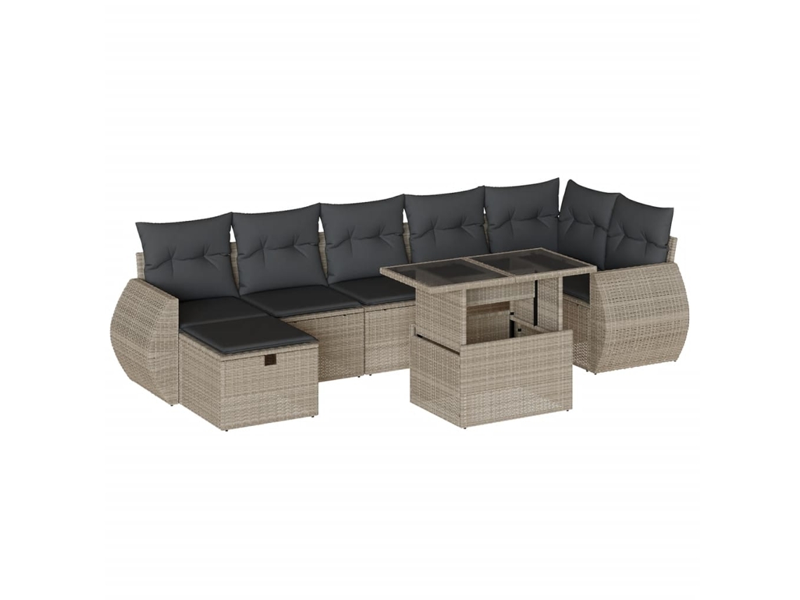 Conjunto 8 sofás jardim c/ almofadões VIDAXL vime PE cinzento-claro