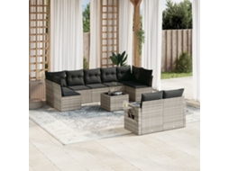 10 Pcs Conj. Sofás Jardim Com Almofadões Vime Pe Cinza Claro Dkd Home Decor