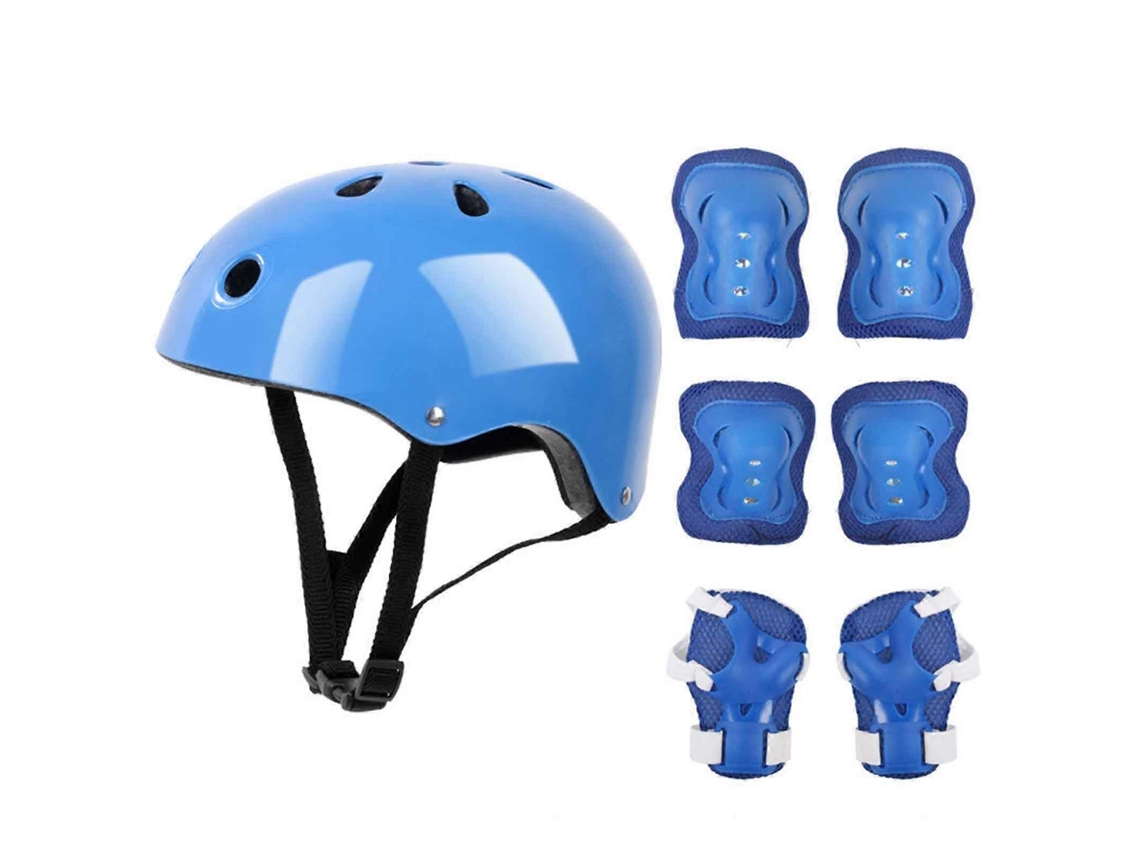 Conjunto 7 Peças Proteção Infantil Ciclismo Skate Patins Cores Vermelho Azul