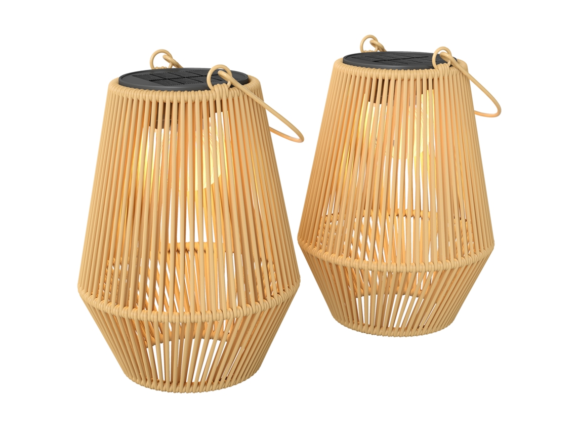 Conjunto de 2 luminárias solares de vime com acendimento automático, ip44, 16x16x21cm, marrom CHEZMOI