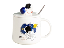 Caneca Criativa de 350Ml Caneca de Astronauta com Tampa e Colher Caneca de Leite para Estudantes NEVEANCE