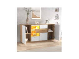 Moderno Armário Lateral Com Ampla Capacidade,iluminação Led,16x4x77cm,2 Portas,4 Gavetas,prateleira De Vidro,acabamento Em Madeira,branco