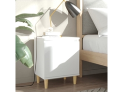 Vidaxl Mesa De Cabeceira C/ Pernas Em Madeira Maciça 40x30x50cm Branco