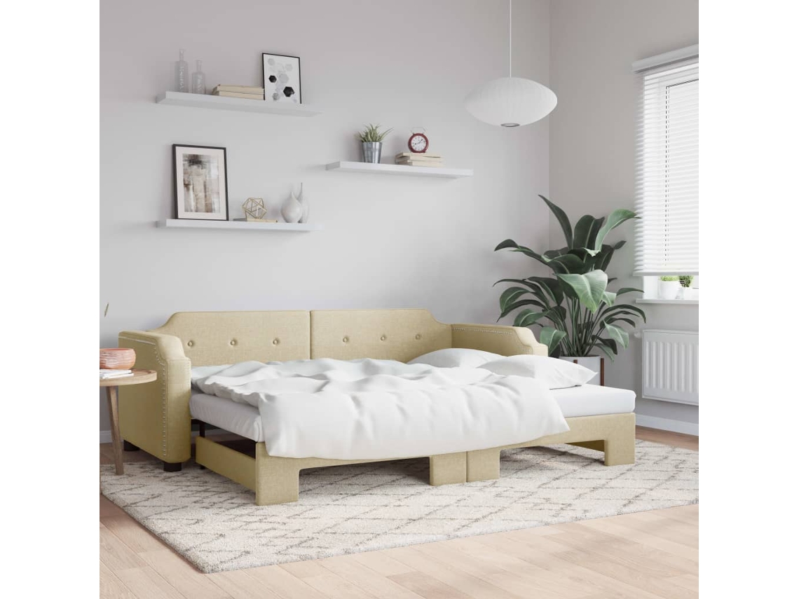Vidaxl Sofá-cama Com Gavetão 90x200 Cm Tecido Cor Creme