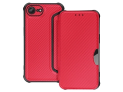Avizar Capa Folio Para Iphone 16e Acabamento Carbono Com Porta-cartões Vermelho