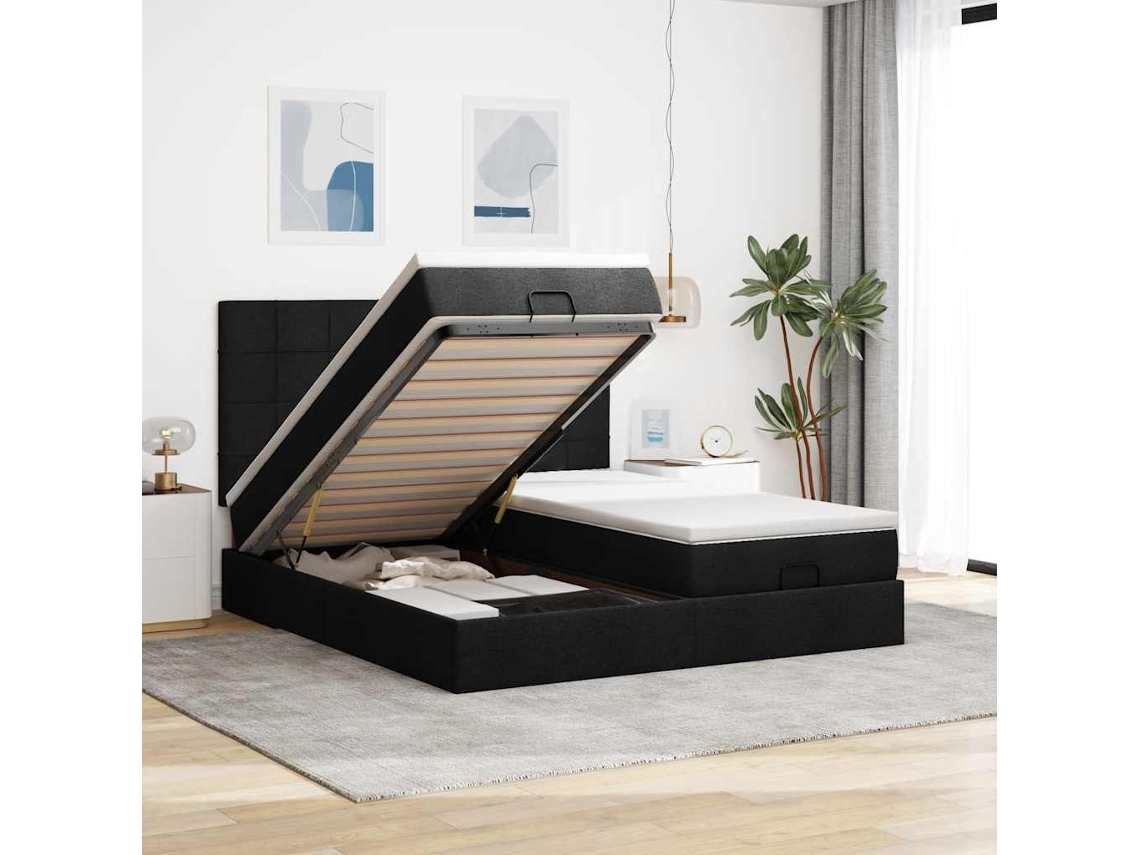 63 / 5,000vidaxl Estrutura De Cama Otomana Com Colchões Tecido Preto