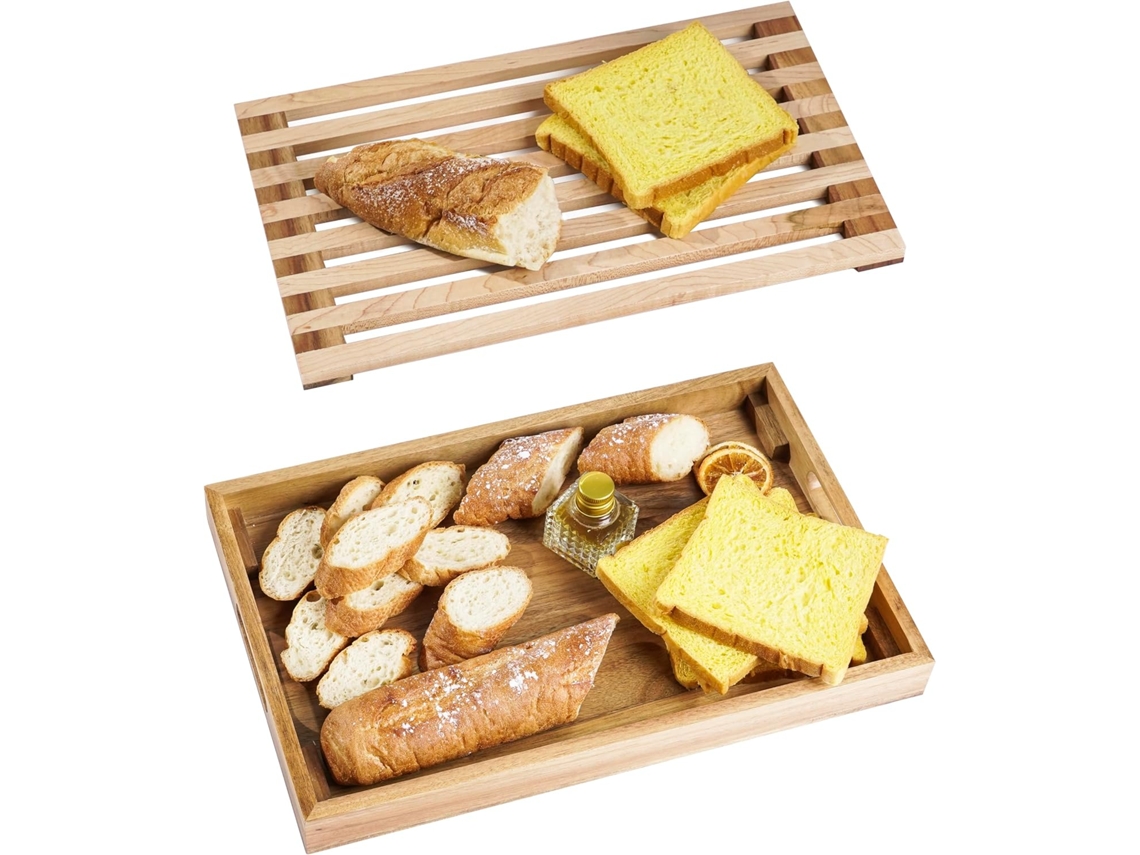 Bandeja Para Servir Pão E Alimentos, Em Madeira, 24 Cm, 3,5 Cm, Para Frutas, Sobremesas, Lanches E Mesa De Cozinha