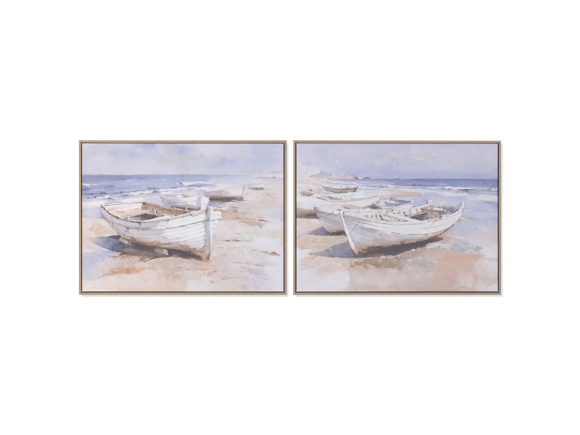 Pintura Home Esprit Branco Bege Barco Mediterrâneo Com Relevo 80 X 2,5 X 60 Cm (2 Unidades)