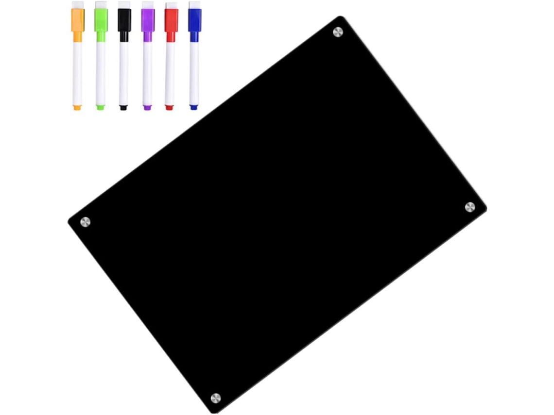 Conjunto de 1 Quadro Magnético para Geladeira Preto com Superfície Apagável a Seco para Planejamento Semanal