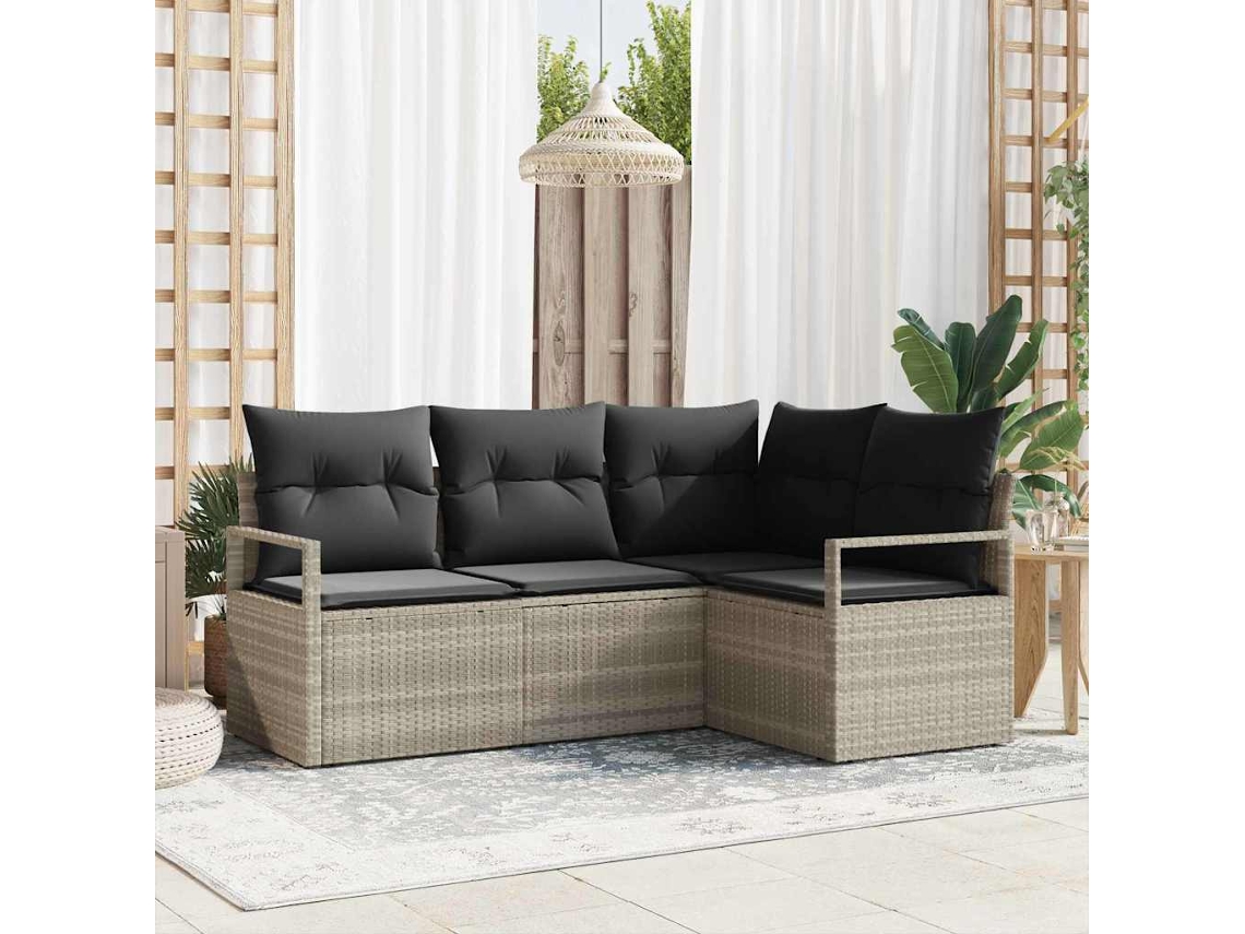 Vidaxl Conjunto De Sofás 4 Pcs Cinzento-claro Vime Pe