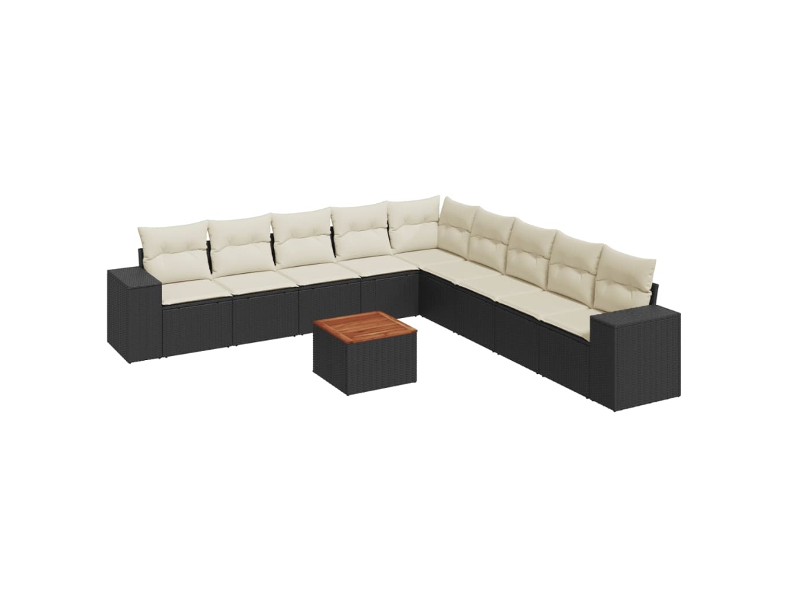 Conjunto 10 sofás de jardim c/ almofadões VIDAXL vime PE preto