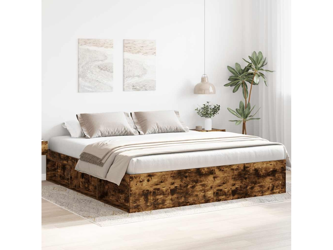 Vidaxl Estrutura De Cama 200x200 Cm Carvalho Fumado