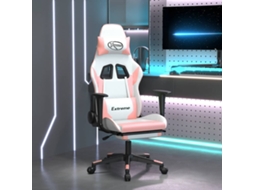 Vidaxl Cadeira Gaming Massagens C/ Apoio Pés Couro Artif. Branco/rosa