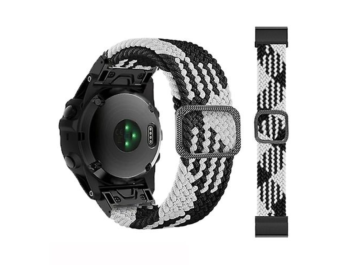 Pulseira De Relógio Garmin Fenix 7, Elástica Ajustável Nylon Trançado, Preta E Branca.