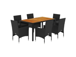 Conjunto de 7 Jantar Jardim com Almofadões Vime Pe/acácia Preto MAISON EXCLUSIVE