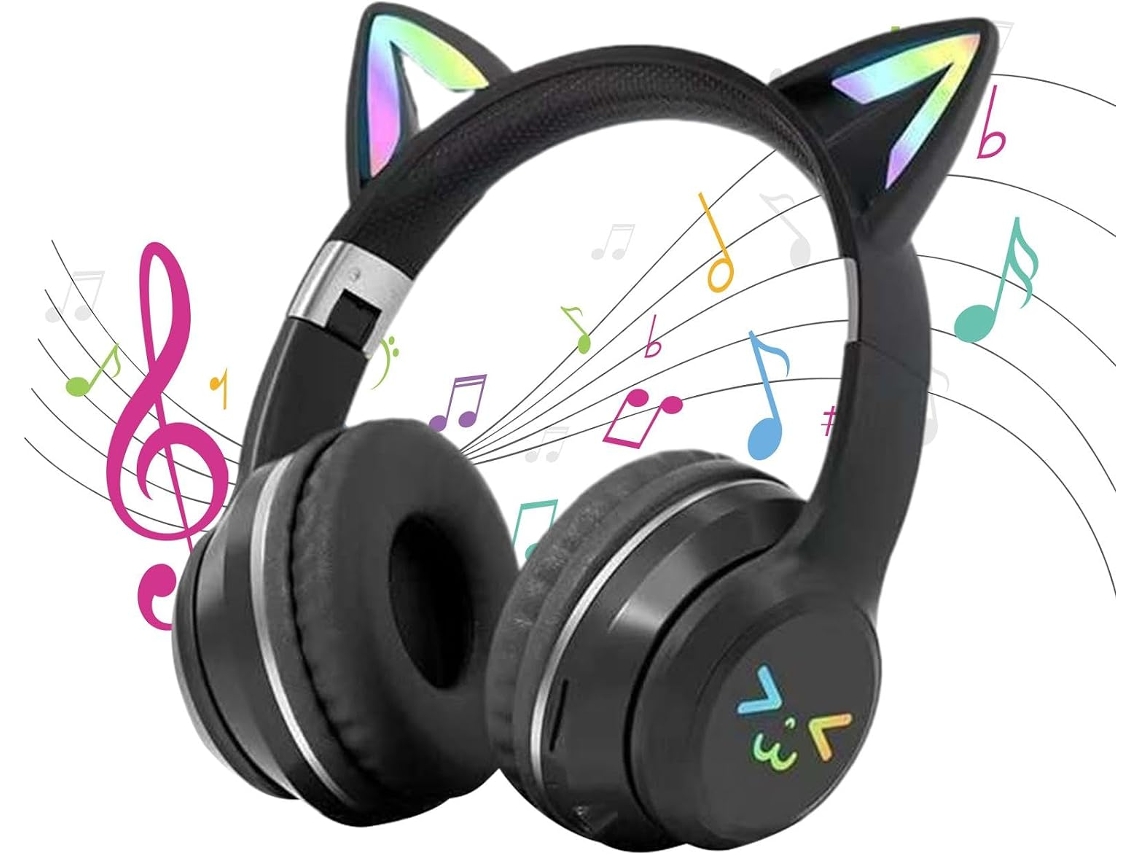 Fone De Ouvido Gamer Com Orelhas Gato, Sem Fio, Com Luzes Led E Microfone